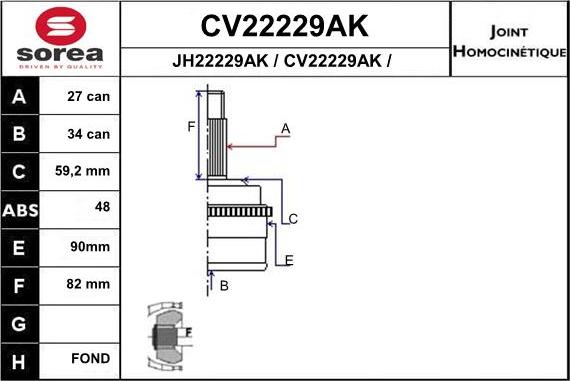 EAI CV22229AK - Joint Kit, drive shaft autospares.lv