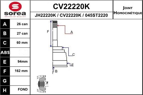 EAI CV22220K - Joint Kit, drive shaft autospares.lv