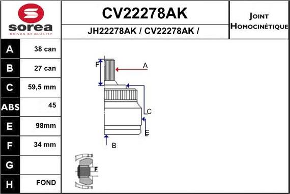 EAI CV22278AK - Joint Kit, drive shaft autospares.lv