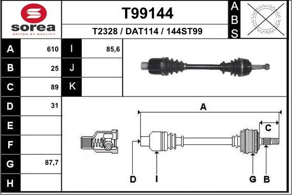 EAI T99144 - Drive Shaft autospares.lv