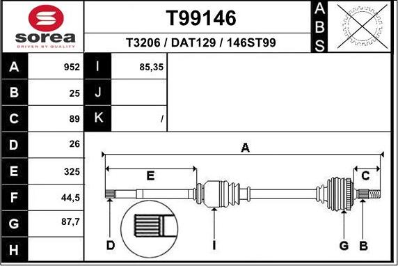 EAI T99146 - Drive Shaft autospares.lv