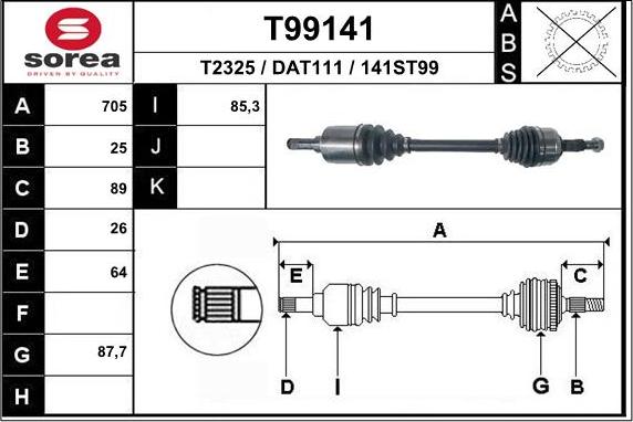 EAI T99141 - Drive Shaft autospares.lv