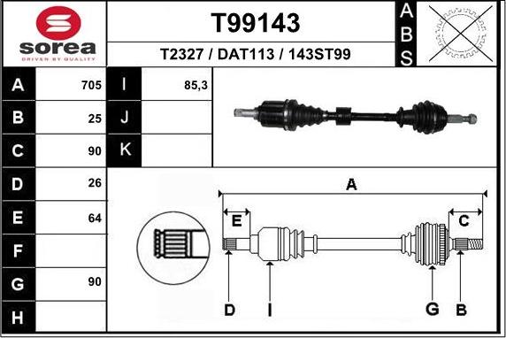 EAI T99143 - Drive Shaft autospares.lv