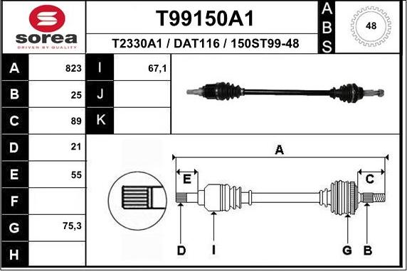 EAI T99150A1 - Drive Shaft autospares.lv