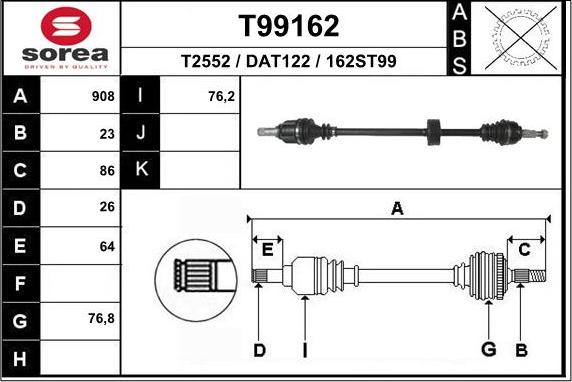 EAI T99162 - Drive Shaft autospares.lv