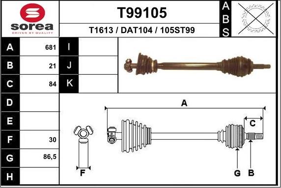 EAI T99105 - Drive Shaft autospares.lv