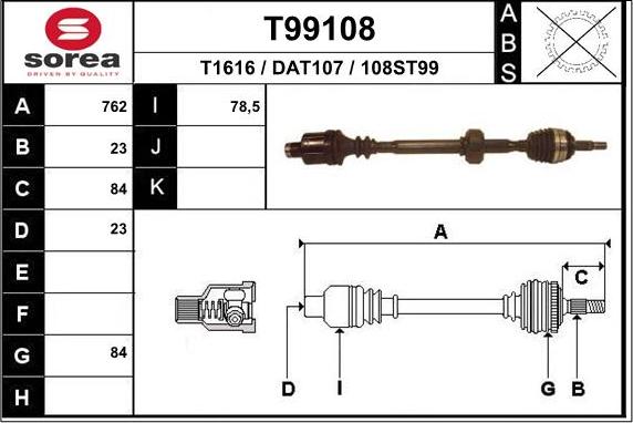 EAI T99108 - Drive Shaft autospares.lv