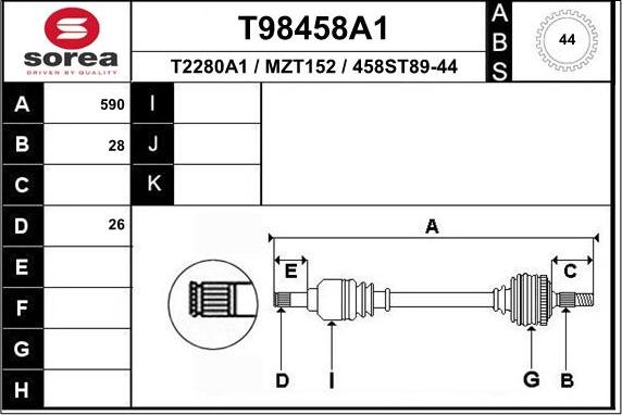EAI T98458A1 - Drive Shaft autospares.lv