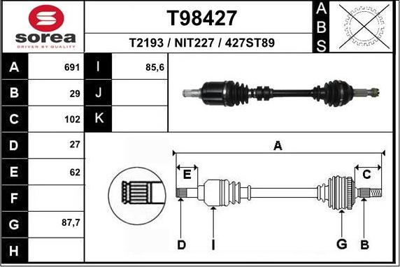 EAI T98427 - Drive Shaft autospares.lv