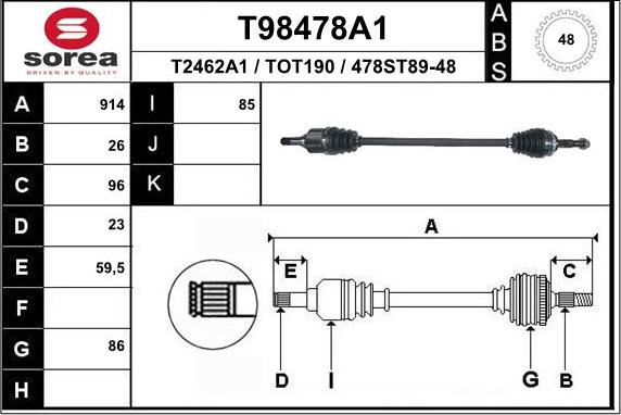 EAI T98478A1 - Drive Shaft autospares.lv