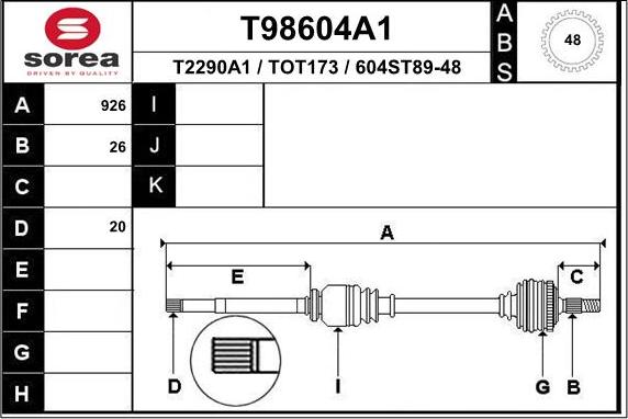 EAI T98604A1 - Drive Shaft autospares.lv