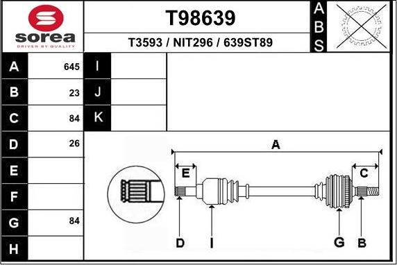 EAI T98639 - Drive Shaft autospares.lv