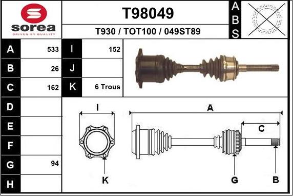 EAI T98049 - Drive Shaft autospares.lv