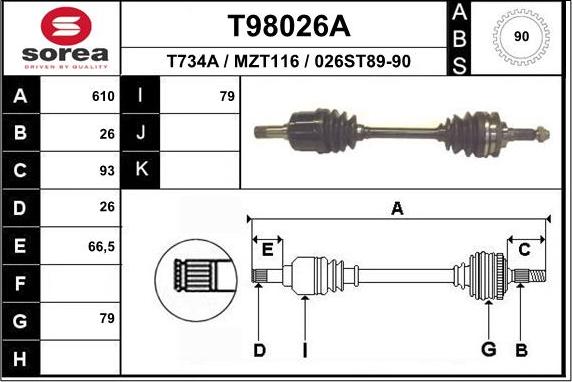 EAI T98026A - Drive Shaft autospares.lv