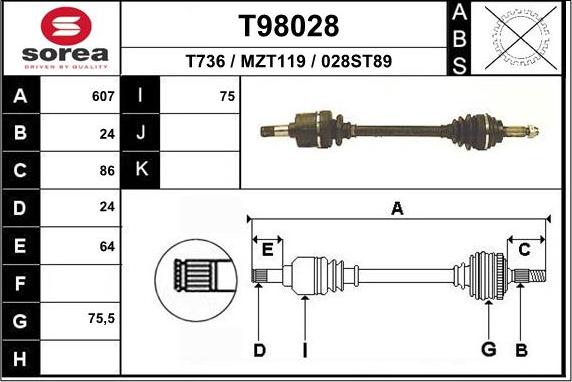 EAI T98028 - Drive Shaft autospares.lv