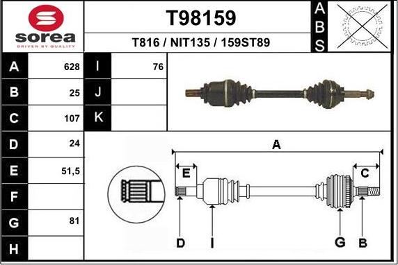 EAI T98159 - Drive Shaft autospares.lv