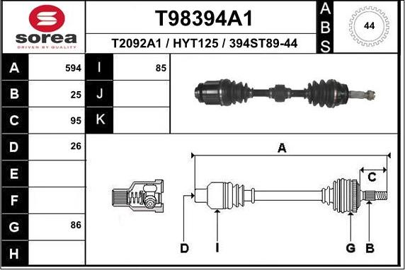 EAI T98394A1 - Drive Shaft autospares.lv