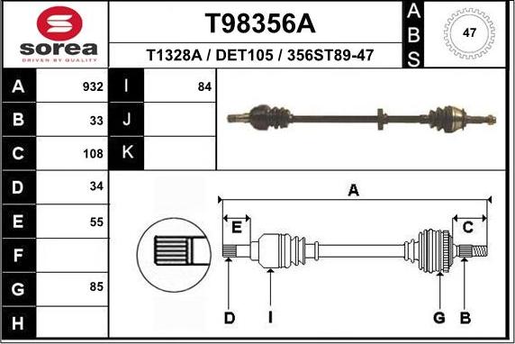 EAI T98356A - Drive Shaft autospares.lv