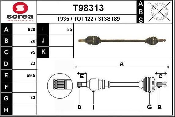 EAI T98313 - Drive Shaft autospares.lv