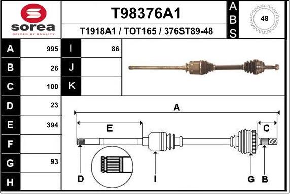 EAI T98376A1 - Drive Shaft autospares.lv