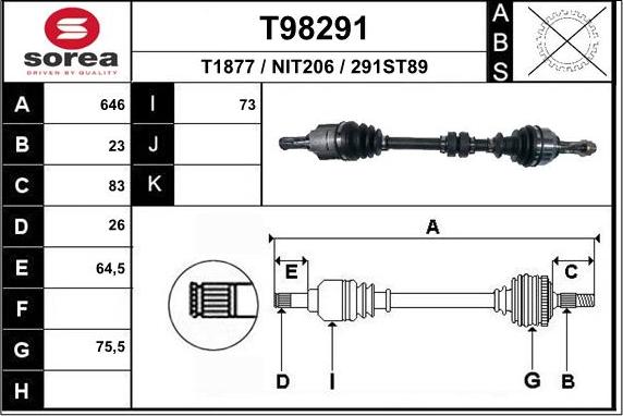 EAI T98291 - Drive Shaft autospares.lv