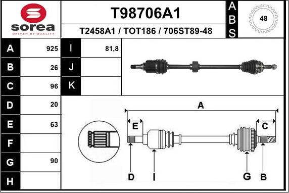 EAI T98706A1 - Drive Shaft autospares.lv