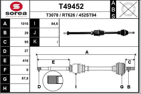 EAI T49452 - Drive Shaft autospares.lv