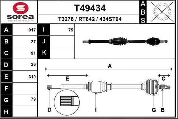 EAI T49434 - Drive Shaft autospares.lv