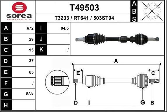 EAI T49503 - Drive Shaft autospares.lv