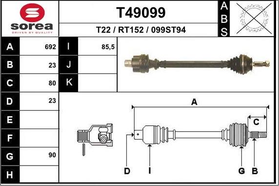 EAI T49099 - Drive Shaft autospares.lv