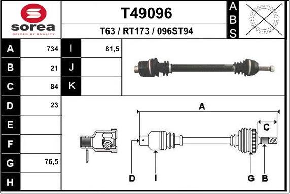 EAI T49096 - Drive Shaft autospares.lv