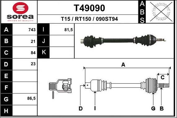 EAI T49090 - Drive Shaft autospares.lv