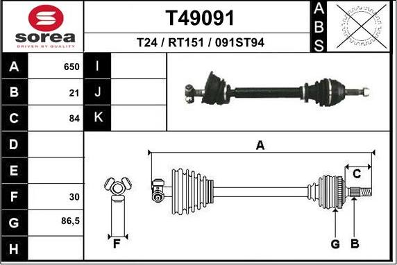 EAI T49091 - Drive Shaft autospares.lv