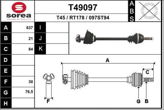 EAI T49097 - Drive Shaft autospares.lv