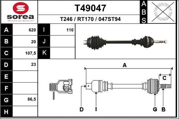EAI T49047 - Drive Shaft autospares.lv