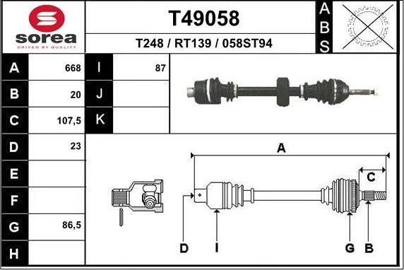 EAI T49058 - Drive Shaft autospares.lv