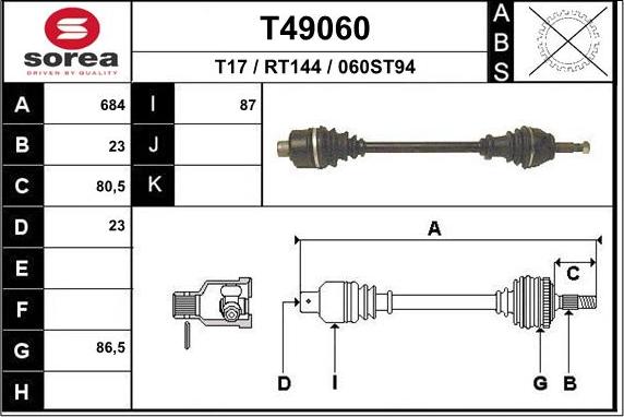 EAI T49060 - Drive Shaft autospares.lv