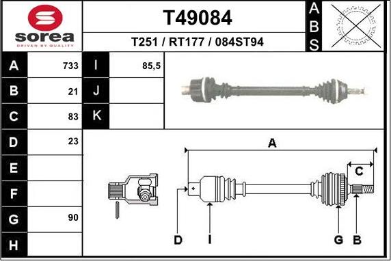 EAI T49084 - Drive Shaft autospares.lv