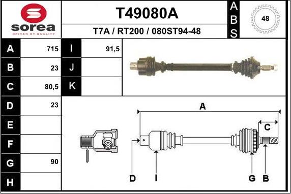 EAI T49080A - Drive Shaft autospares.lv