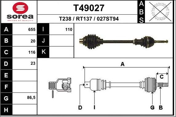 EAI T49027 - Drive Shaft autospares.lv