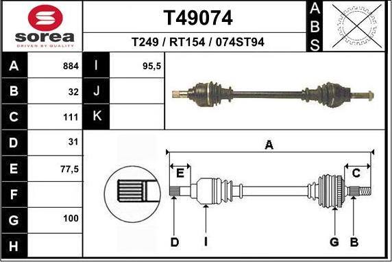 EAI T49074 - Drive Shaft autospares.lv