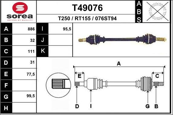 EAI T49076 - Drive Shaft autospares.lv