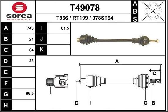 EAI T49078 - Drive Shaft autospares.lv