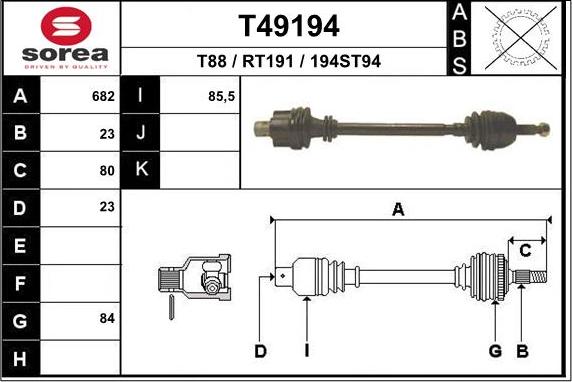 EAI T49194 - Drive Shaft autospares.lv