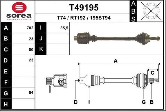 EAI T49195 - Drive Shaft autospares.lv