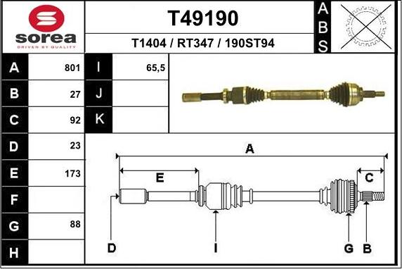 EAI T49190 - Drive Shaft autospares.lv