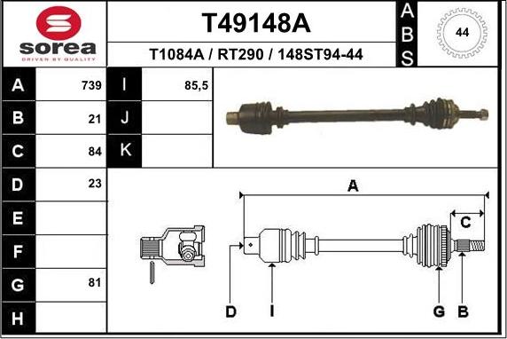 EAI T49148A - Drive Shaft autospares.lv