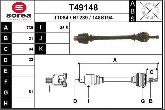 EAI T49148 - Drive Shaft autospares.lv