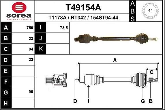 EAI T49154A - Drive Shaft autospares.lv