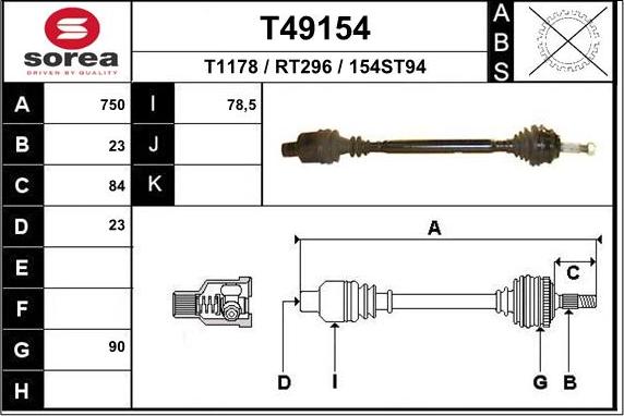 EAI T49154 - Drive Shaft autospares.lv